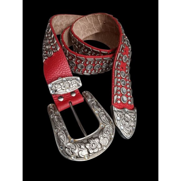 Womens Western Rodeo Cowgirl Belt Bling Rhinestones Italian Pebbled Leather 38\